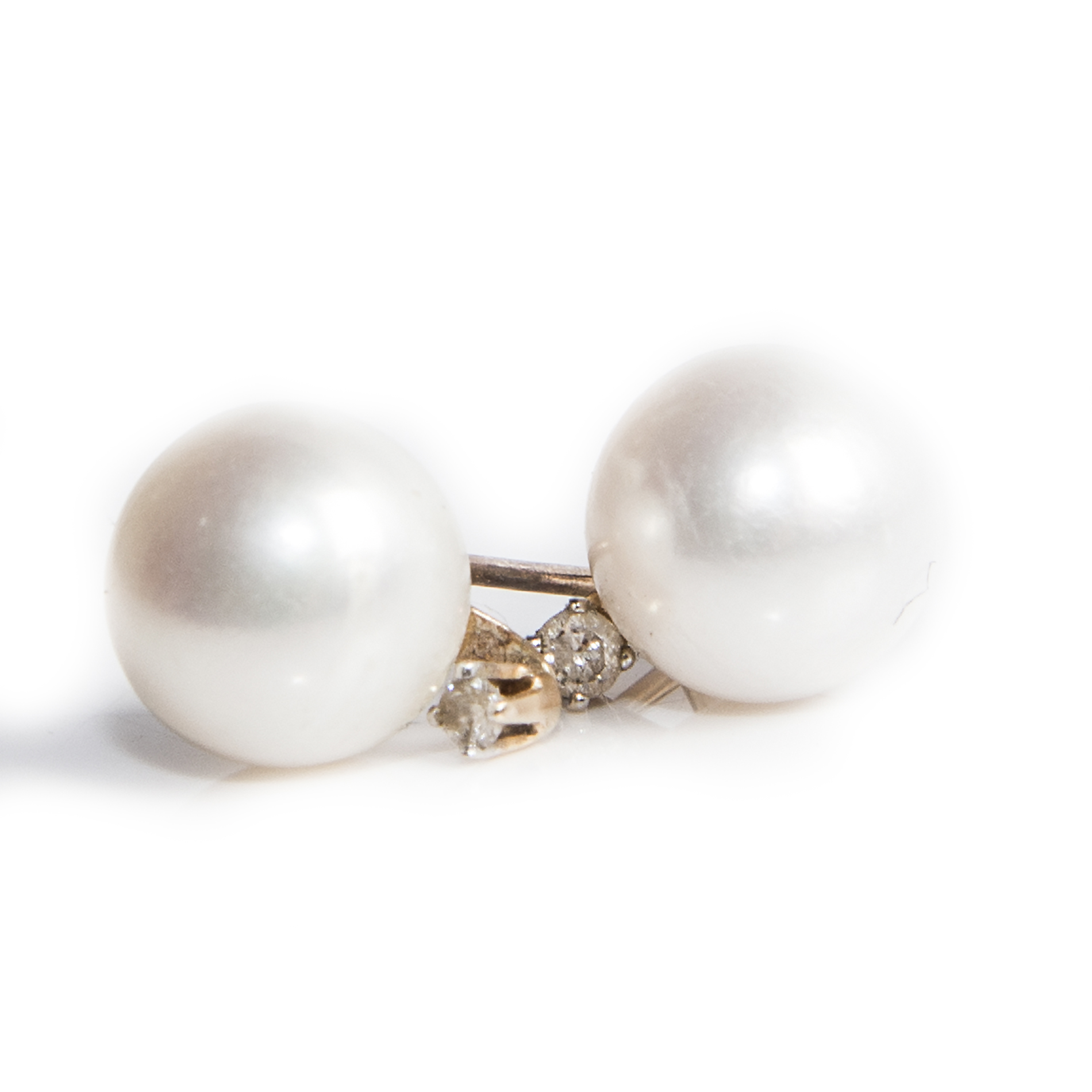 14K Yellow Gold Cultured Pearl and Diamond Earrings