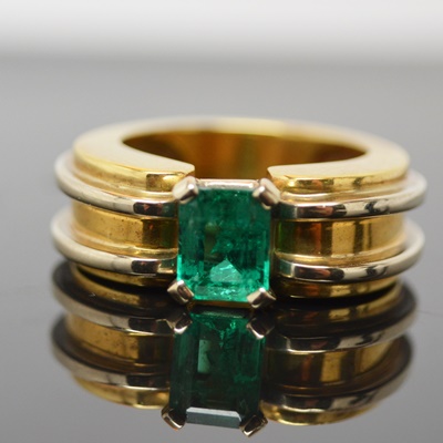 18K Yellow and White Gold 1.32 CTS Emerald Ring