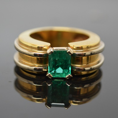 18K Yellow and White Gold 1.32 CTS Emerald Ring