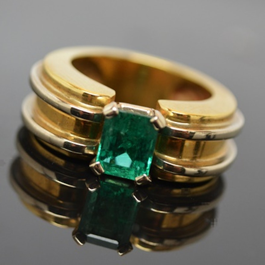 18K Yellow and White Gold 1.32 CTS Emerald Ring