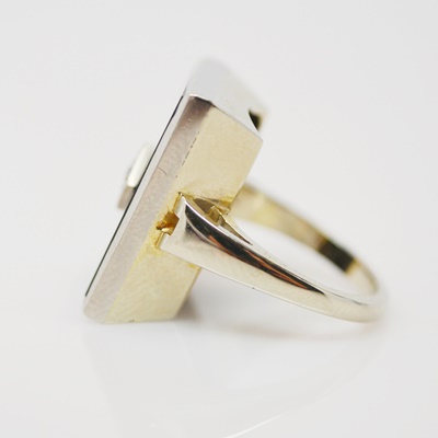 14K White Gold and Palladium Onyx and Diamond Ring