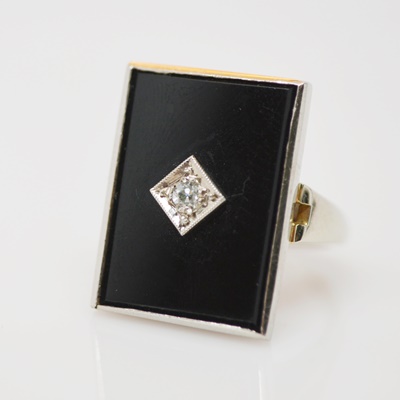 14K White Gold and Palladium Onyx and Diamond Ring