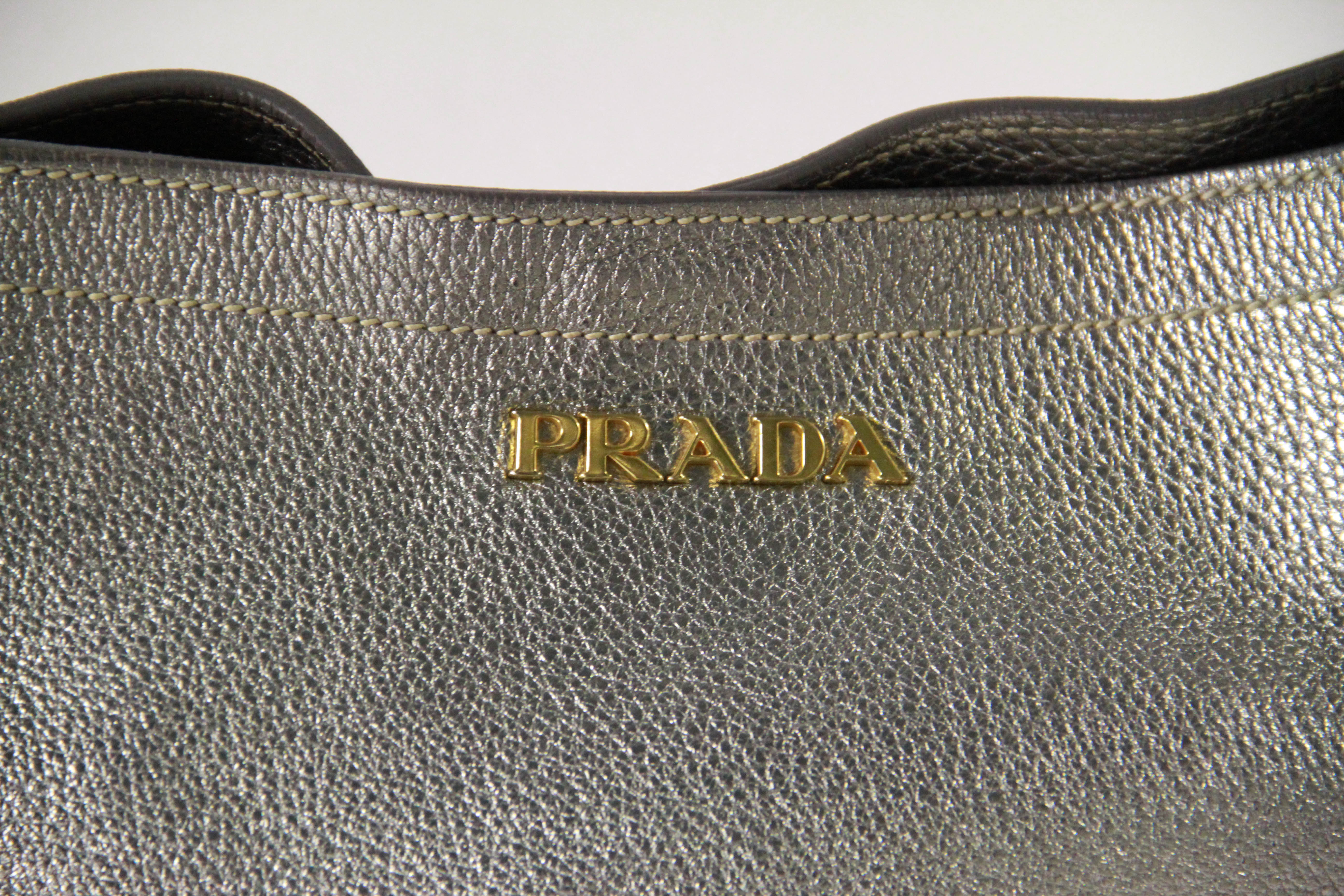 Prada Silver Tone Leather Hobo Bag