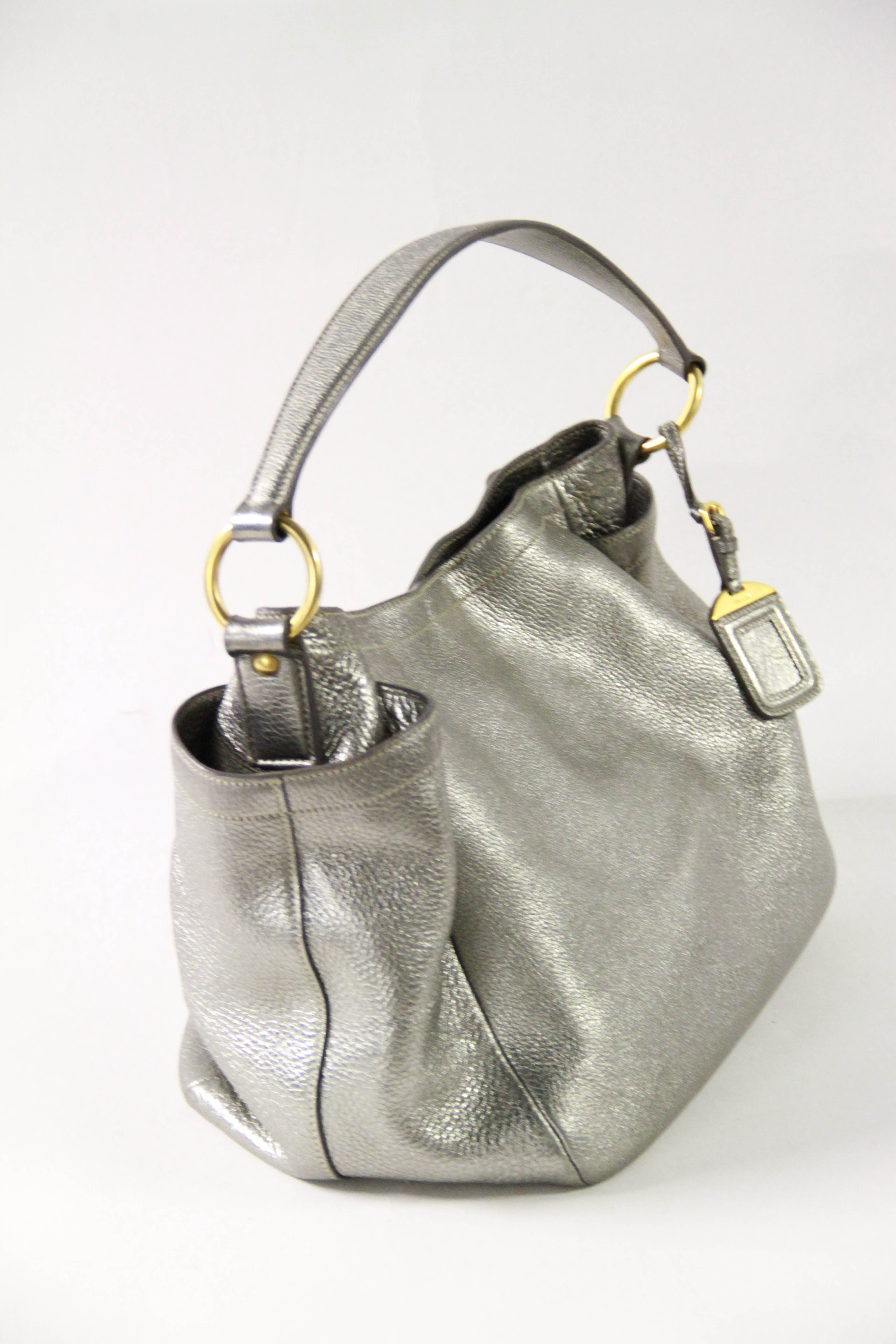 Prada Silver Tone Leather Hobo Bag