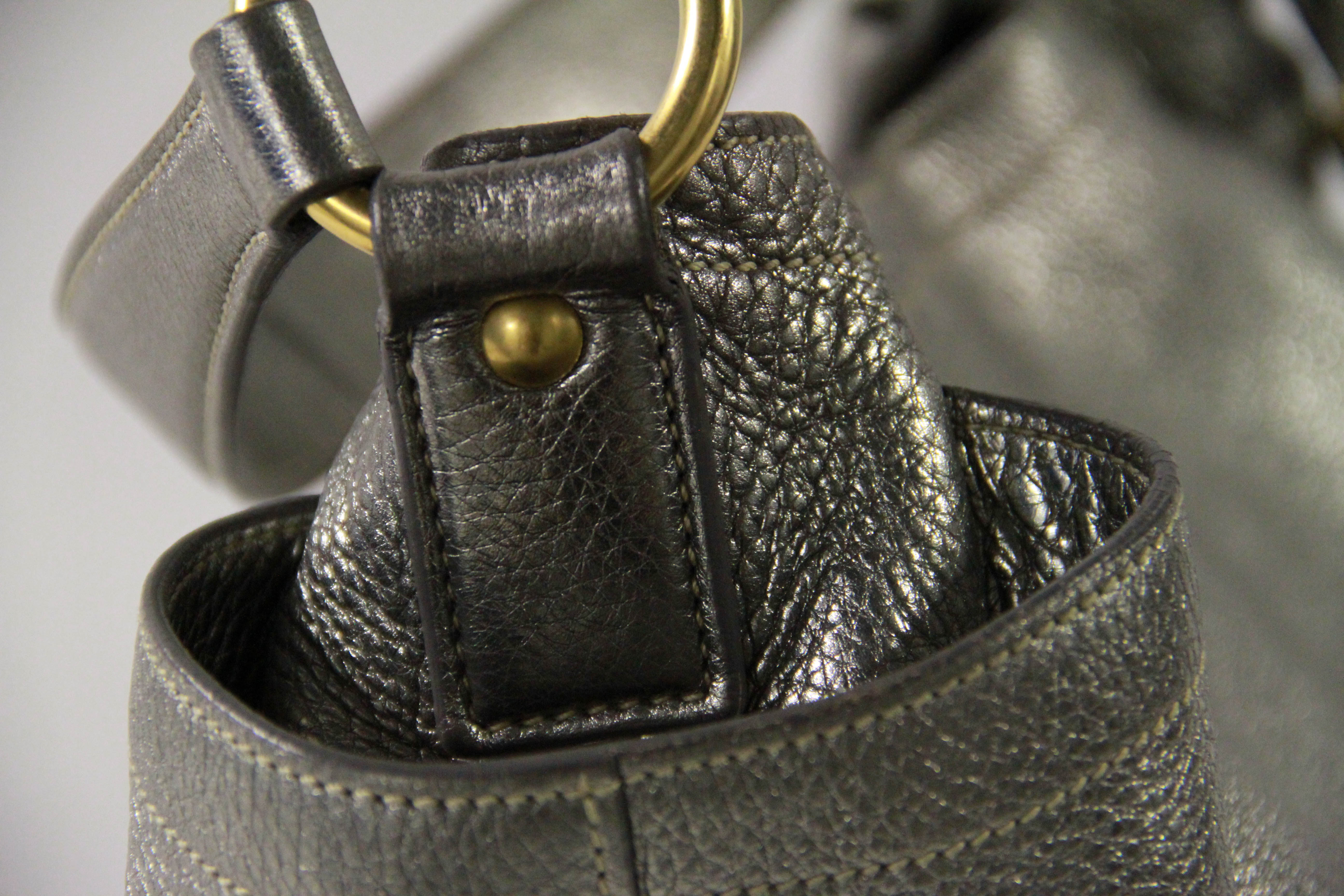 Prada Silver Tone Leather Hobo Bag