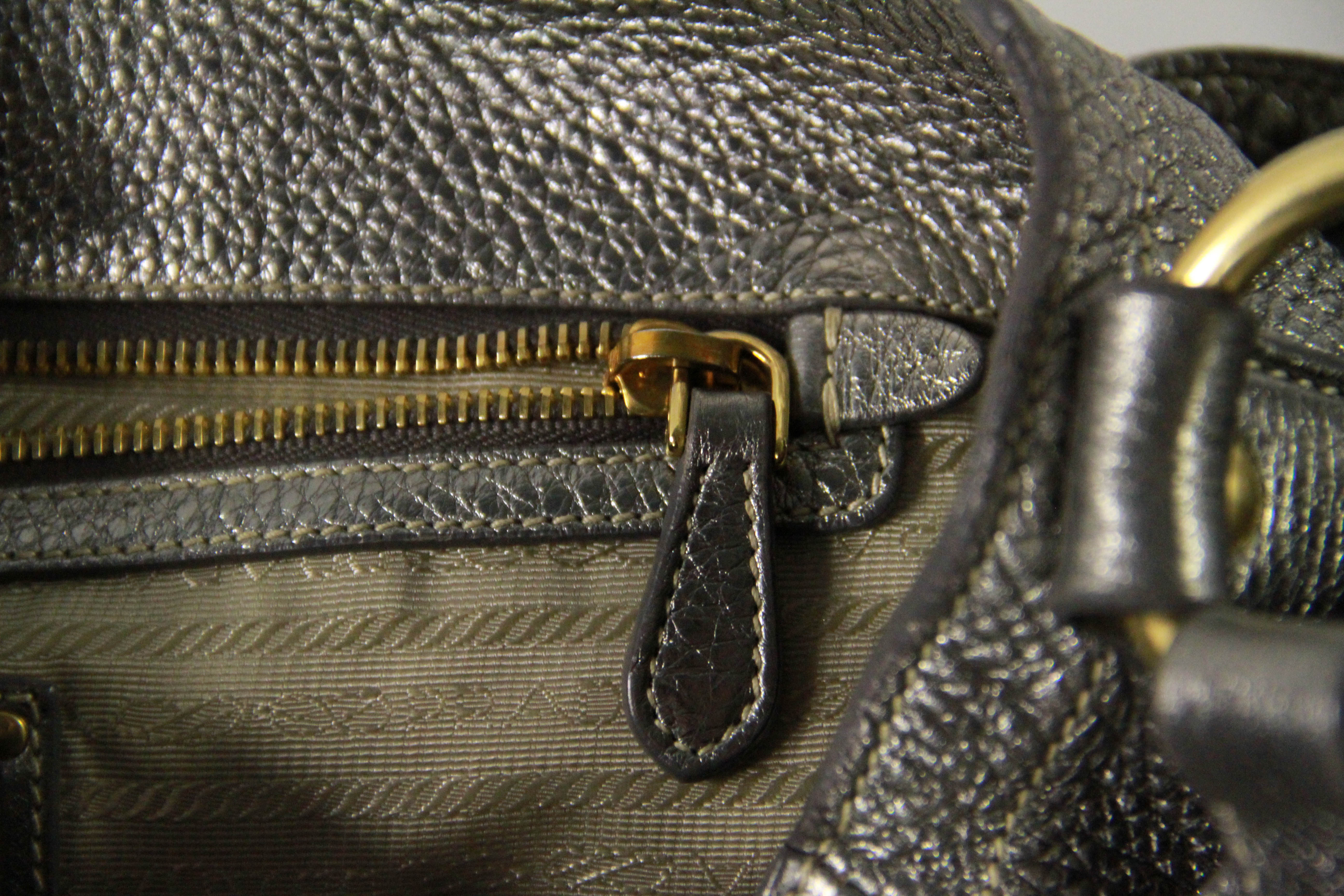 Prada Silver Tone Leather Hobo Bag