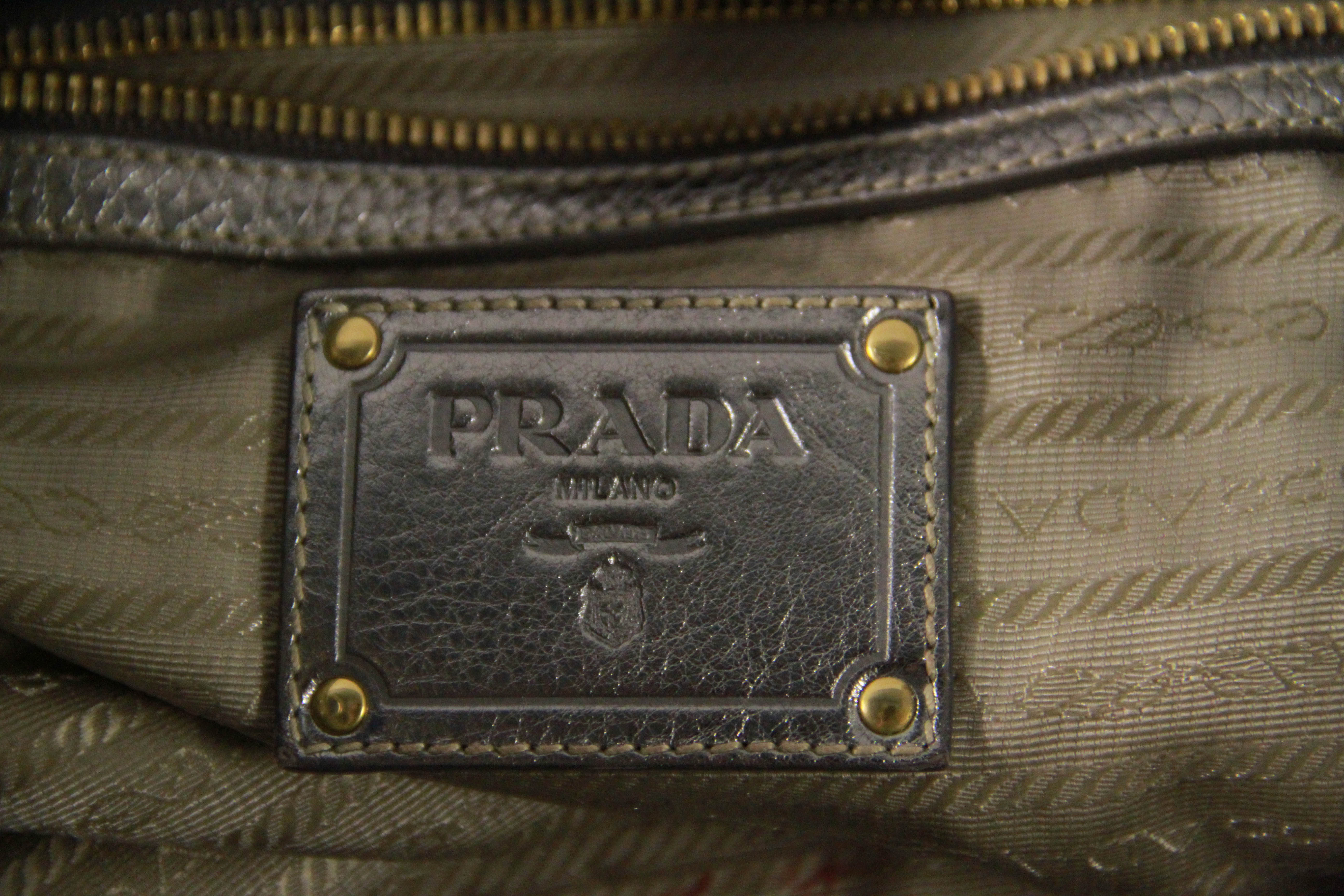 Prada Silver Tone Leather Hobo Bag