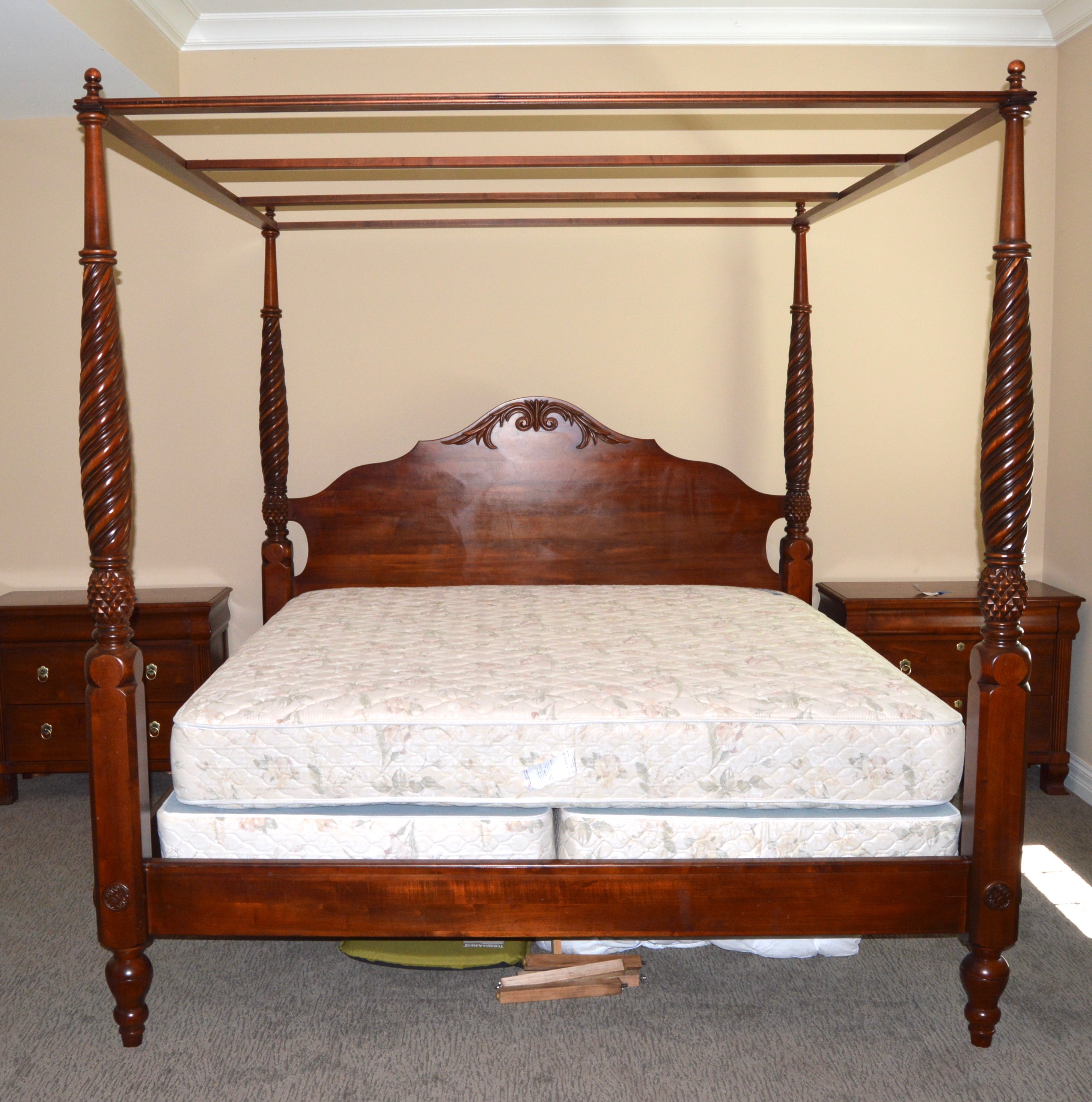 "Montego" King Size Canopy Bed Frame and Mattress by Ethan Allen