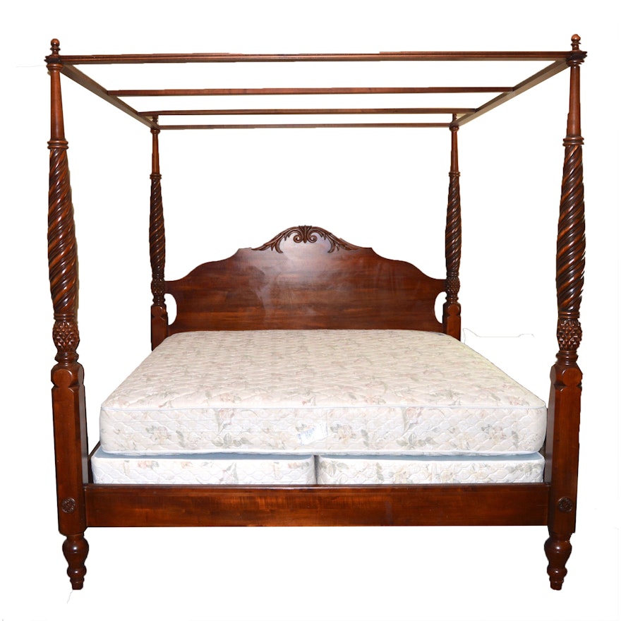 "Montego" King Size Canopy Bed Frame and Mattress by Ethan Allen