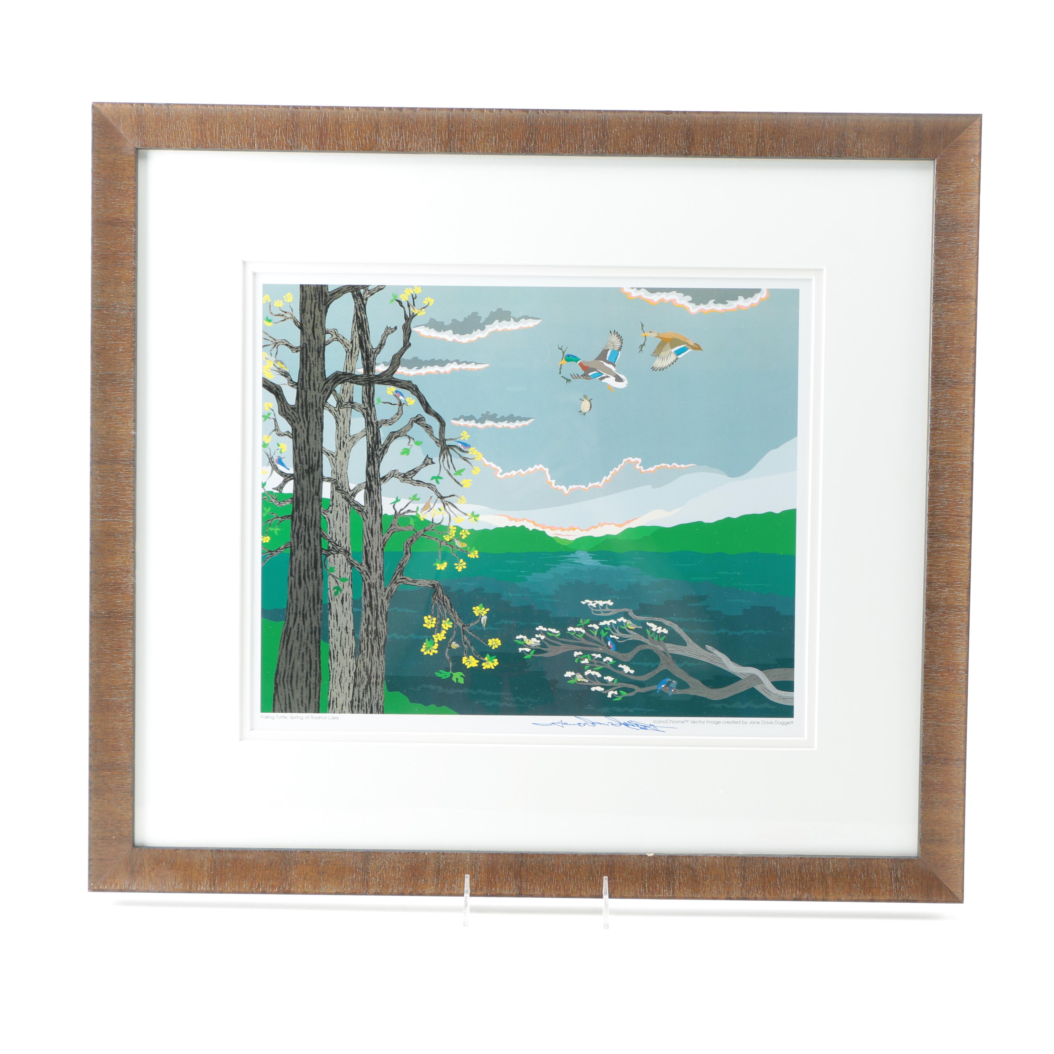 Jane Davis Doggett Offset Lithograph "Falling Turtle, Spring at Radnor Lake"