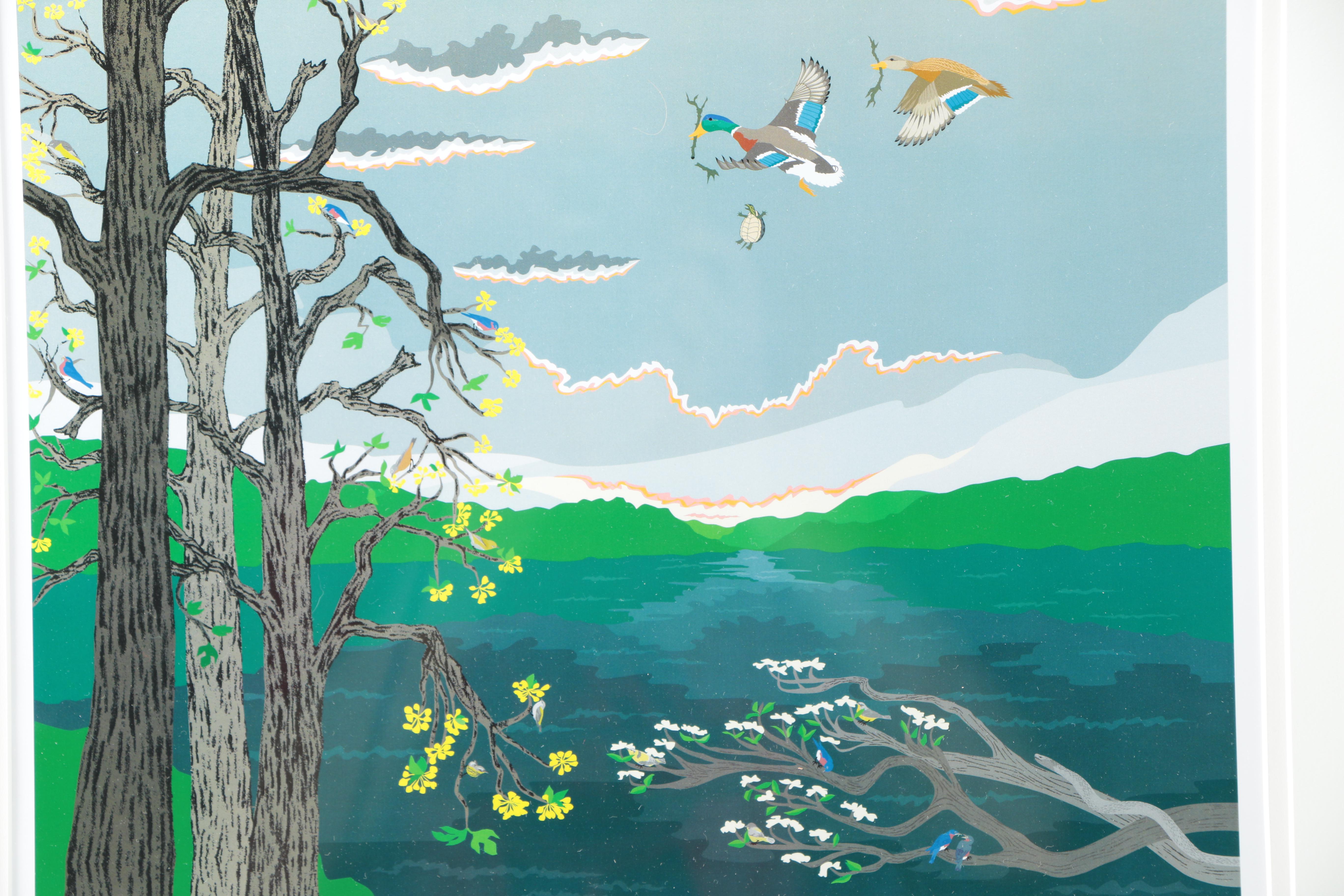 Jane Davis Doggett Offset Lithograph "Falling Turtle, Spring at Radnor Lake"