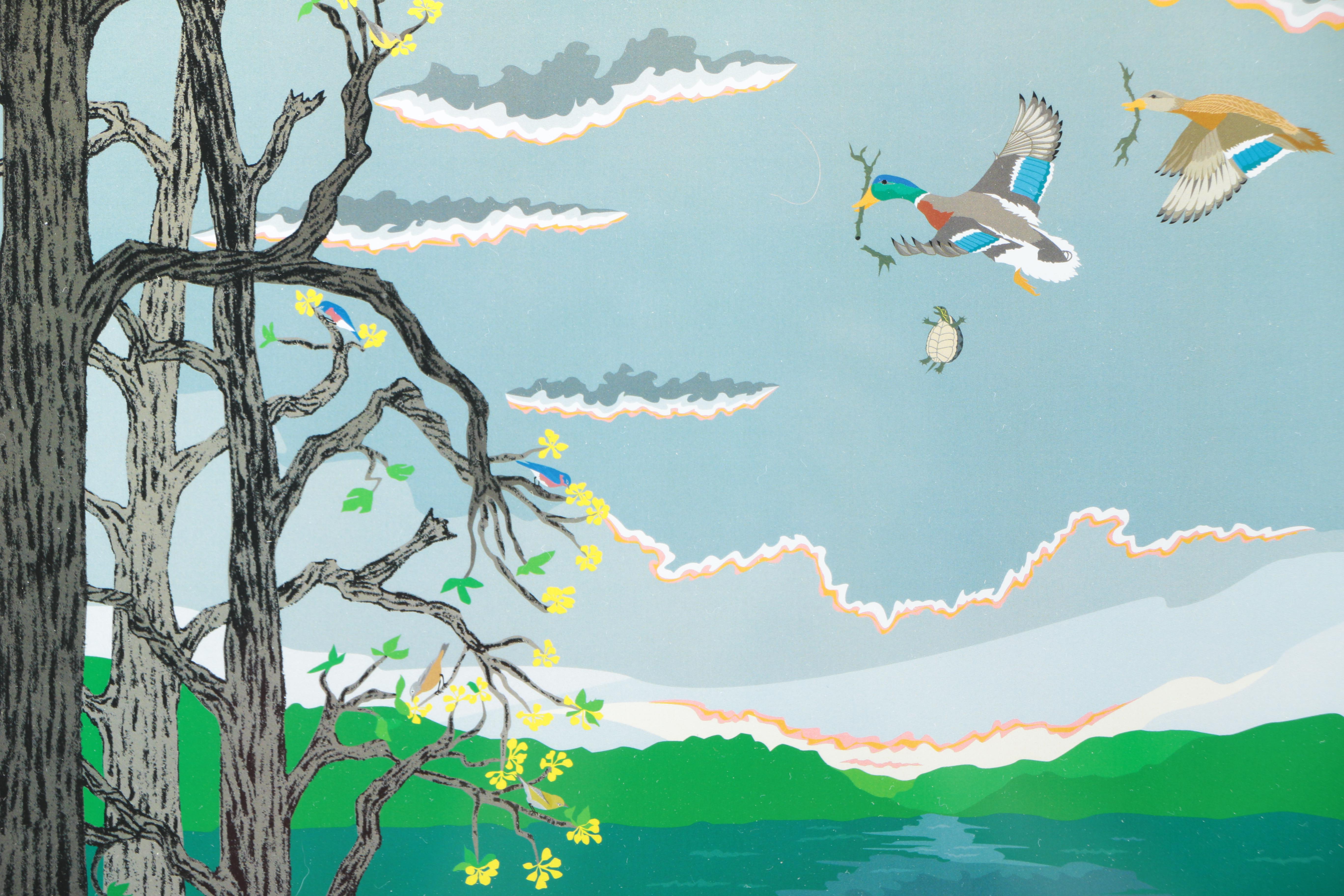 Jane Davis Doggett Offset Lithograph "Falling Turtle, Spring at Radnor Lake"