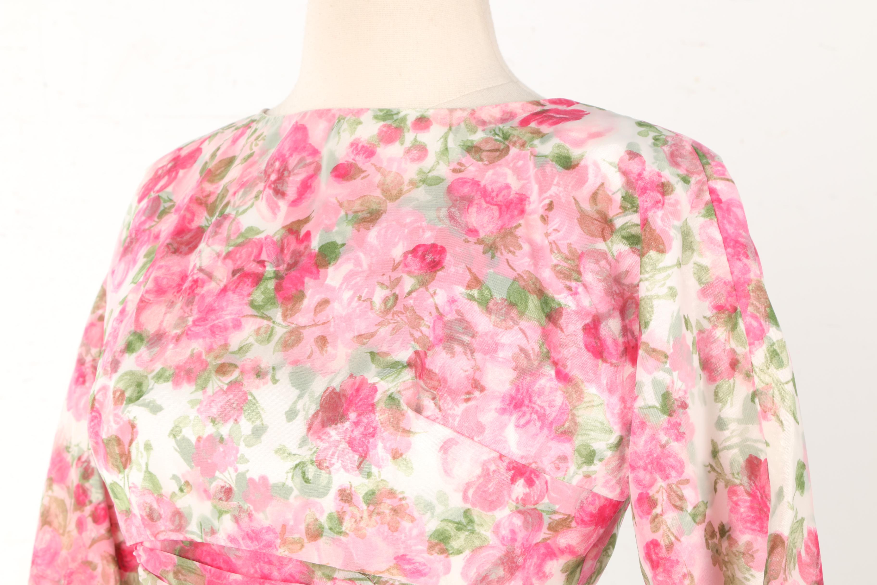 Vintage Pink and Green Floral Dress with Jacket