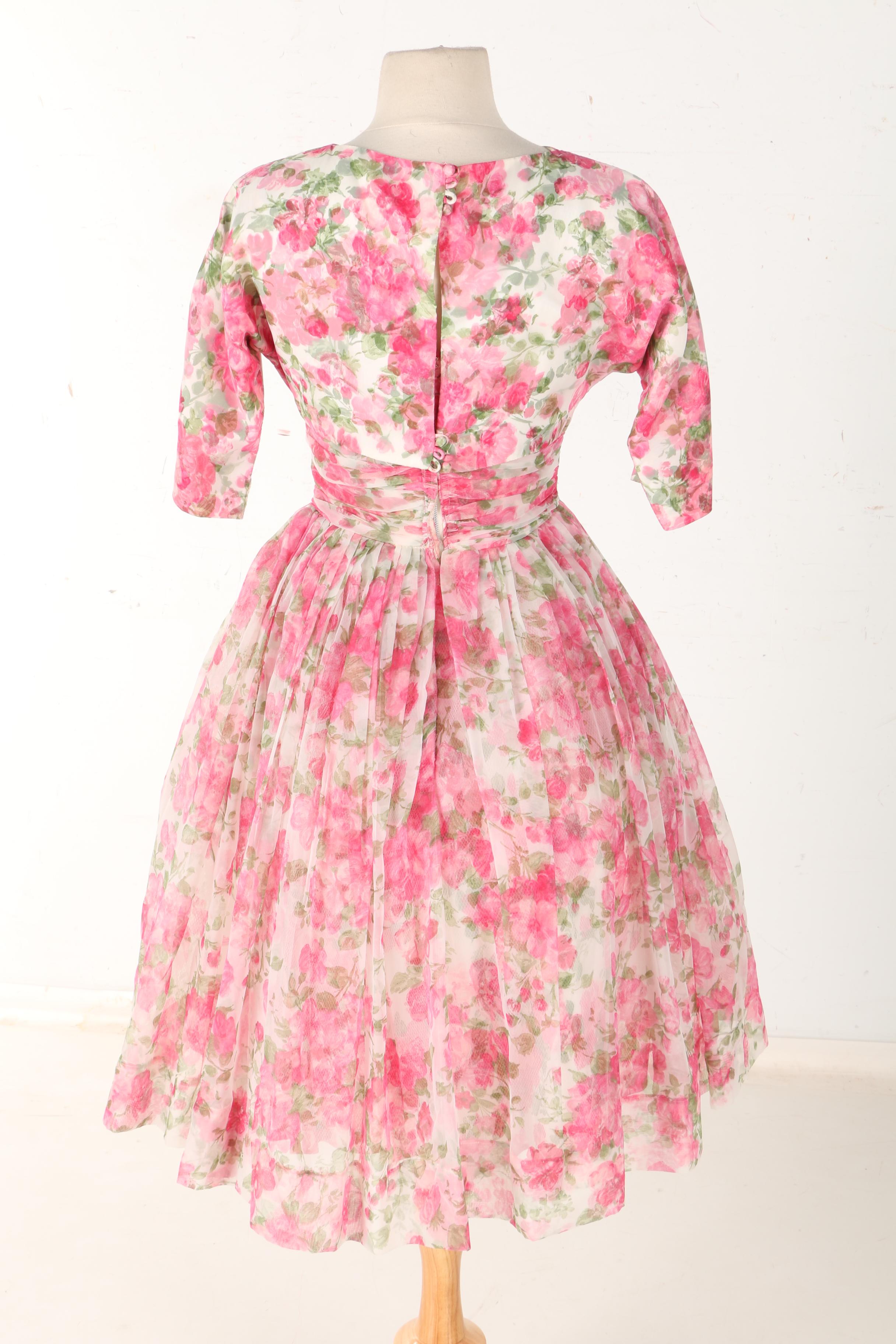 Vintage Pink and Green Floral Dress with Jacket