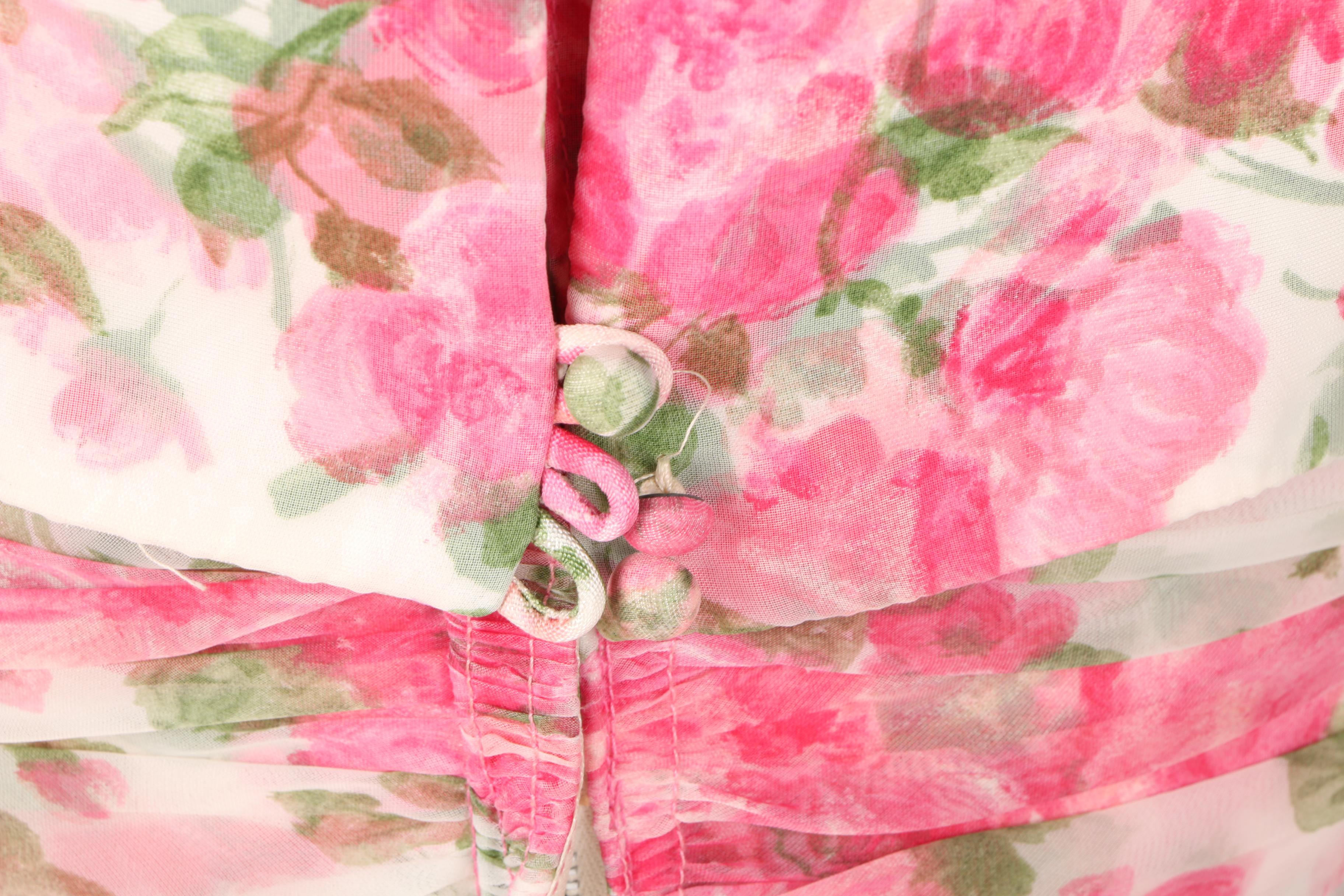 Vintage Pink and Green Floral Dress with Jacket