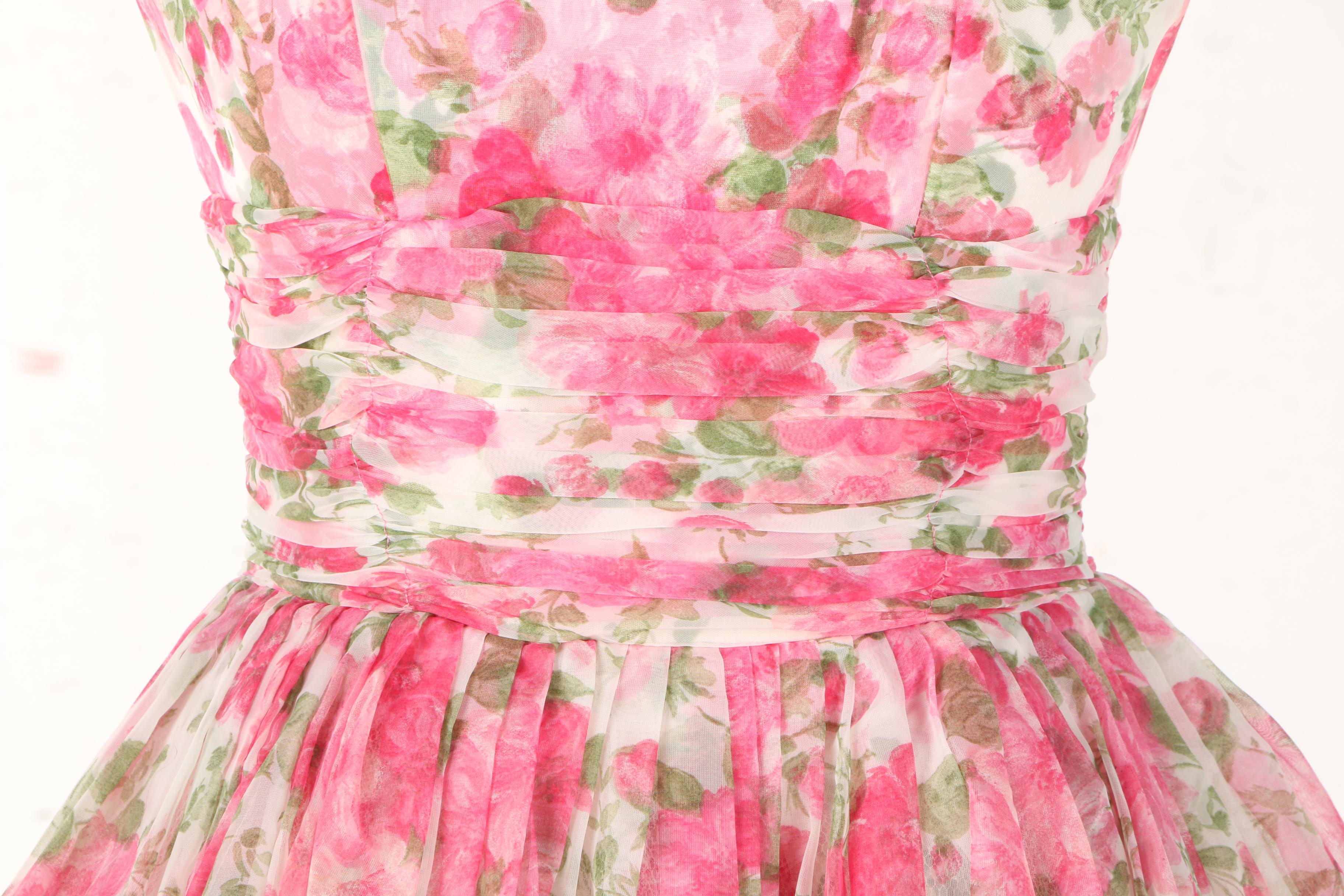 Vintage Pink and Green Floral Dress with Jacket