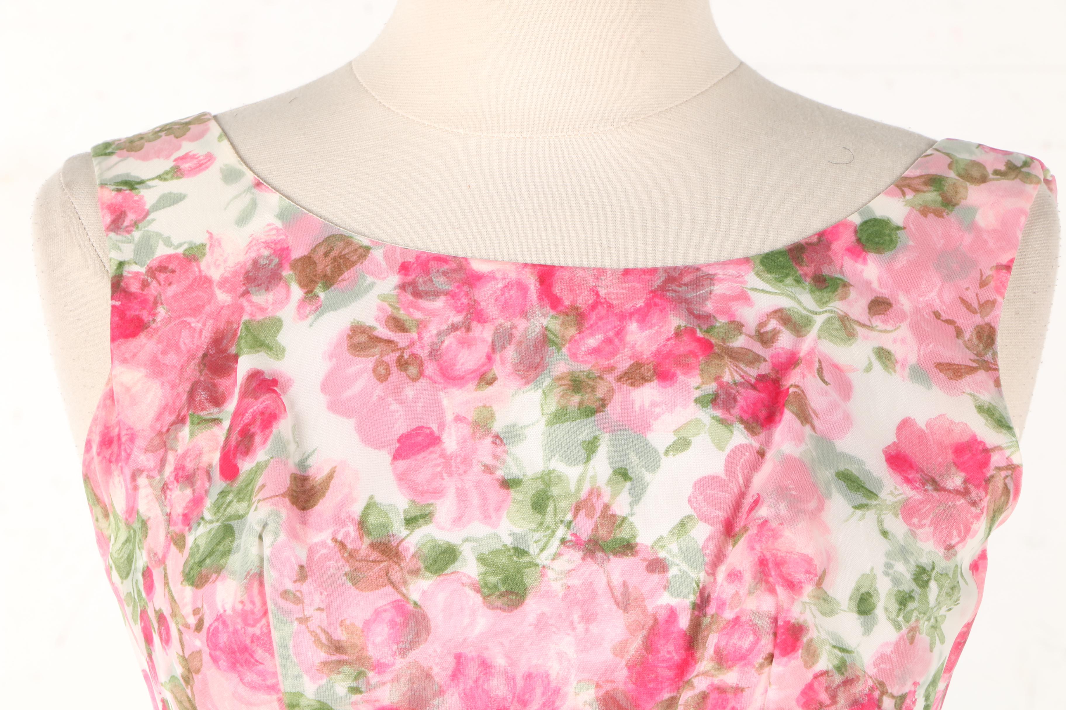 Vintage Pink and Green Floral Dress with Jacket