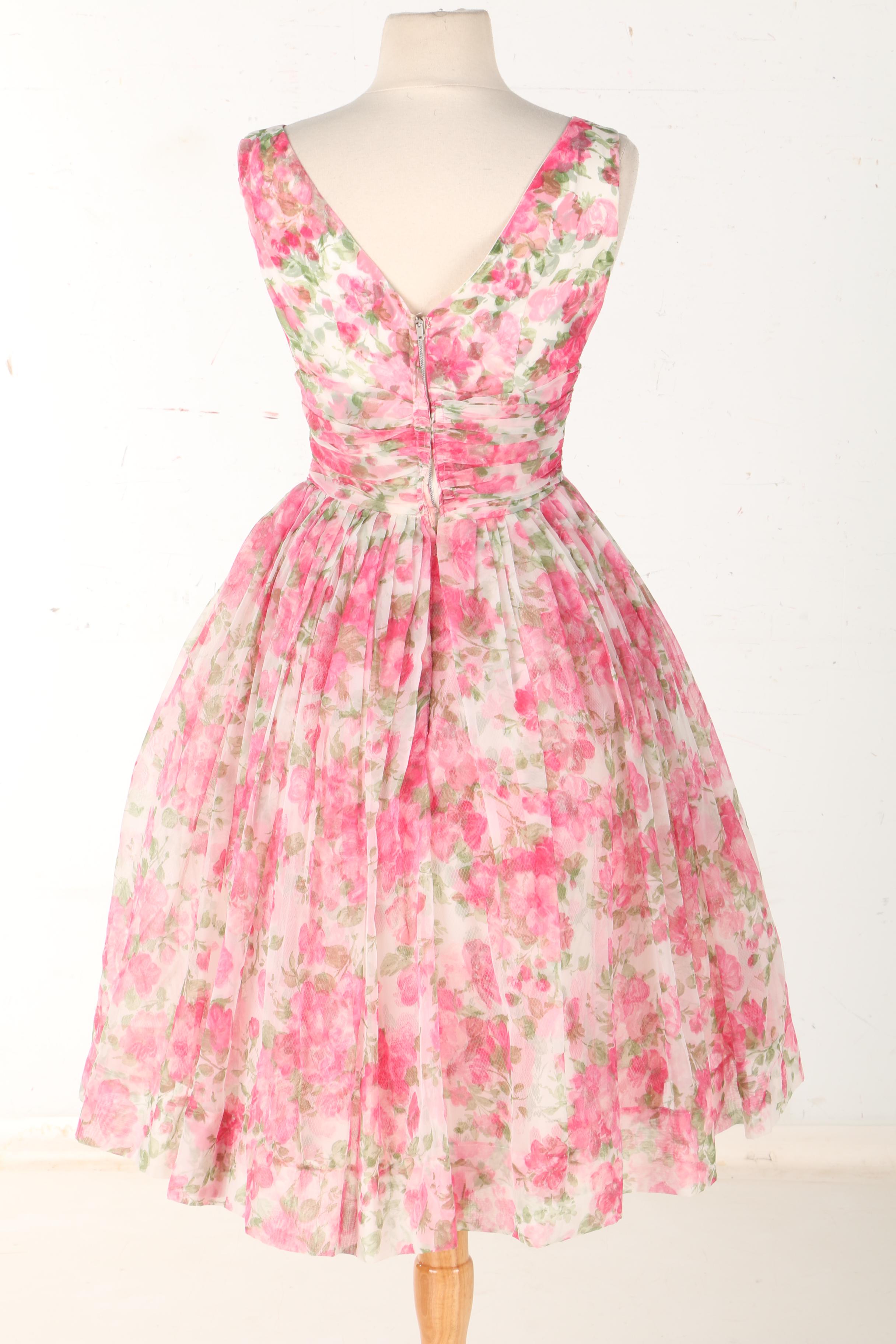 Vintage Pink and Green Floral Dress with Jacket