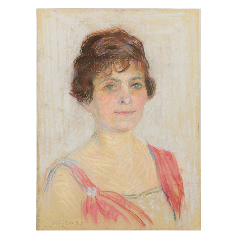 Emily B. Waite Pastel Drawing on Paper Portrait of a Woman Wear A Pink Dress