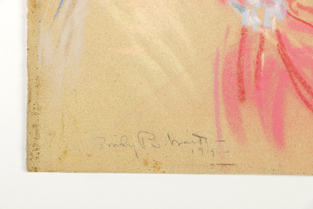 Emily B. Waite Pastel Drawing on Paper Portrait of a Woman Wear A Pink Dress