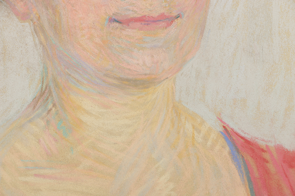 Emily B. Waite Pastel Drawing on Paper Portrait of a Woman Wear A Pink Dress