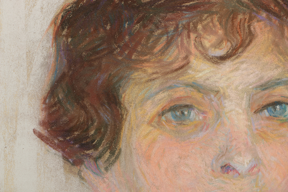 Emily B. Waite Pastel Drawing on Paper Portrait of a Woman Wear A Pink Dress