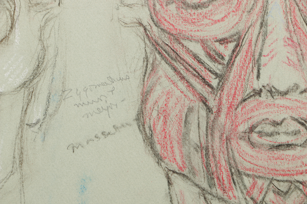 Emily Waite Double Sided Colored Charcoal Drawing Anatomical Study