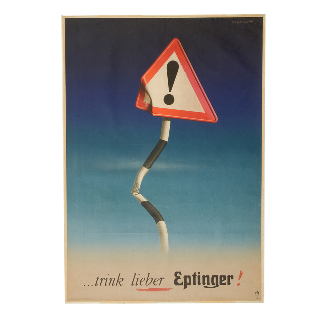 Original 1948 Advertisement Poster for Eptinger Mineral Water Designed by Herbert Leupin "...trink lieber Eptinger!"