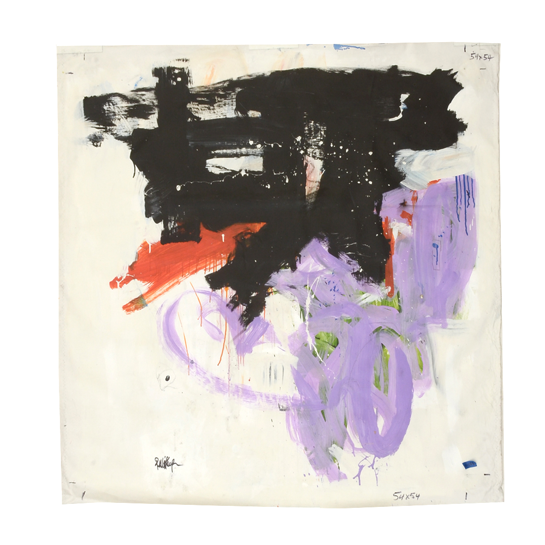 Robbie Kemper Original Abstract Acrylic on Unstretched Canvas "Black Square Lav Loop"