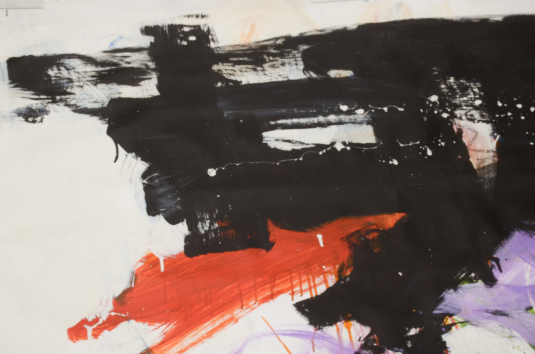 Robbie Kemper Original Abstract Acrylic on Unstretched Canvas "Black Square Lav Loop"