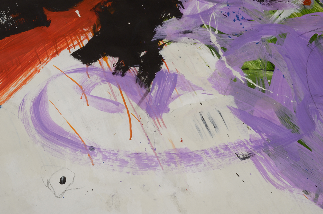 Robbie Kemper Original Abstract Acrylic on Unstretched Canvas "Black Square Lav Loop"