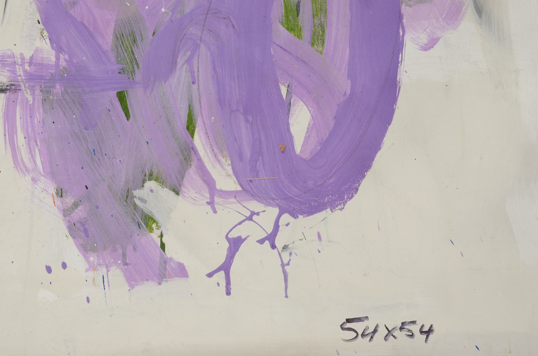 Robbie Kemper Original Abstract Acrylic on Unstretched Canvas "Black Square Lav Loop"