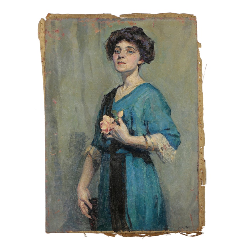 Emily B. Wait Oil on Canvas Portrait of Woman