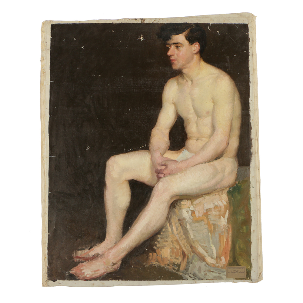 Emily B. Waite Oil on Canvas Portrait of Nude Man