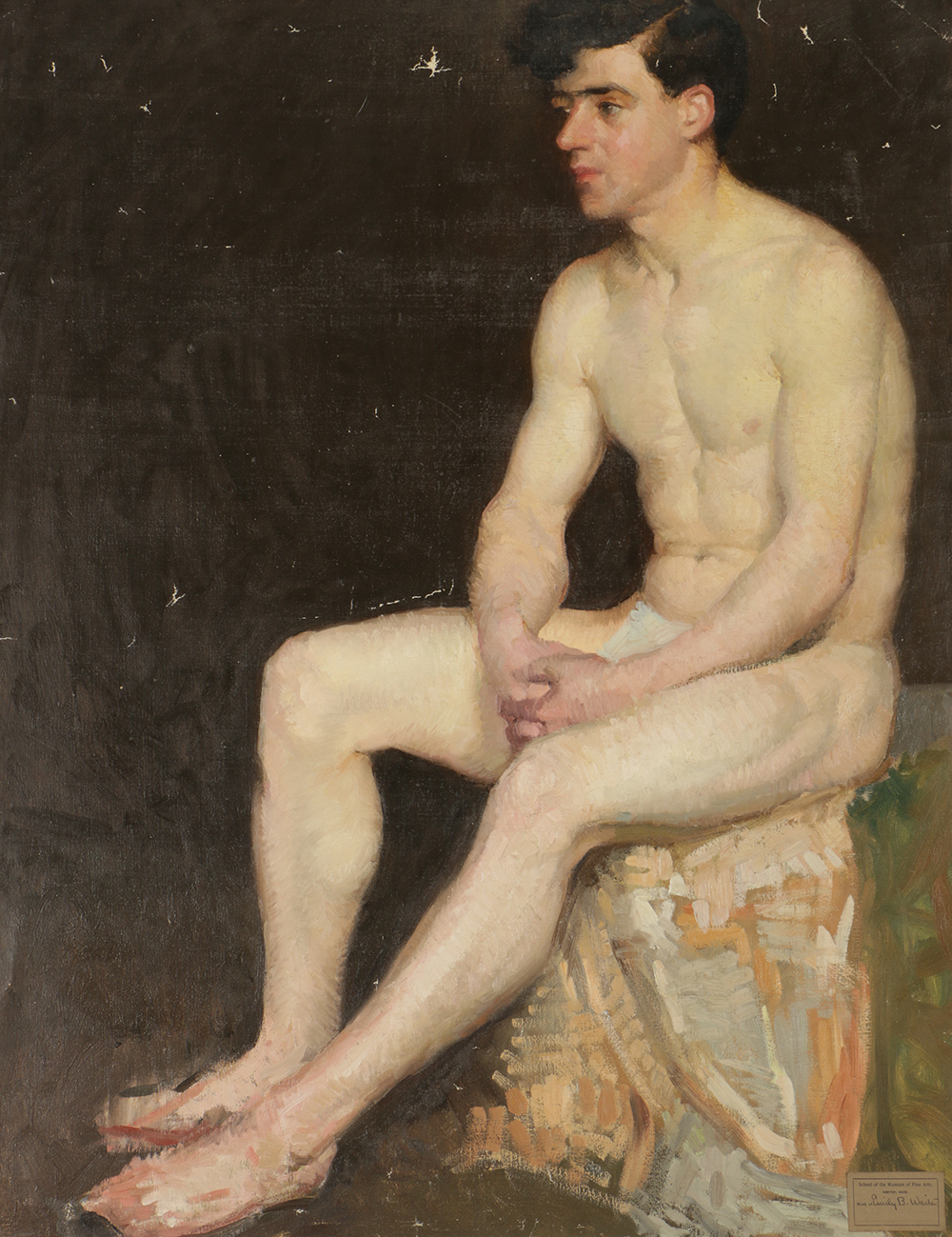 Emily B. Waite Oil on Canvas Portrait of Nude Man