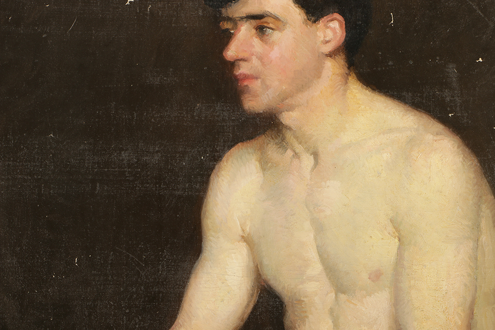 Emily B. Waite Oil on Canvas Portrait of Nude Man