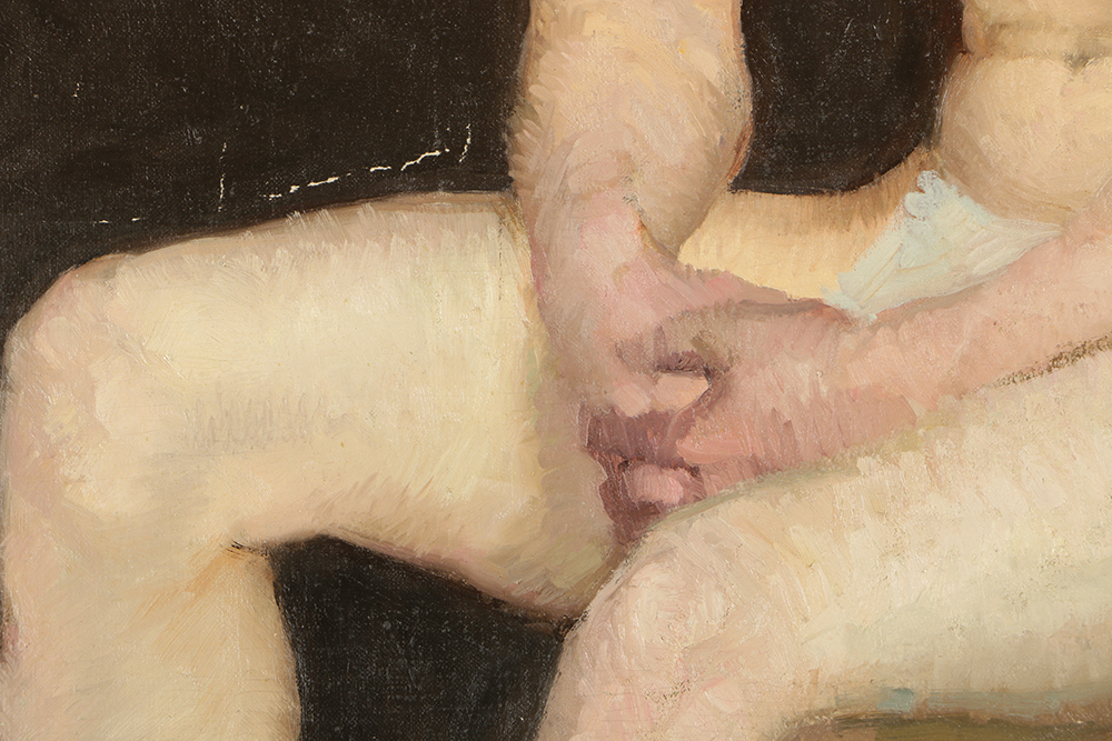 Emily B. Waite Oil on Canvas Portrait of Nude Man