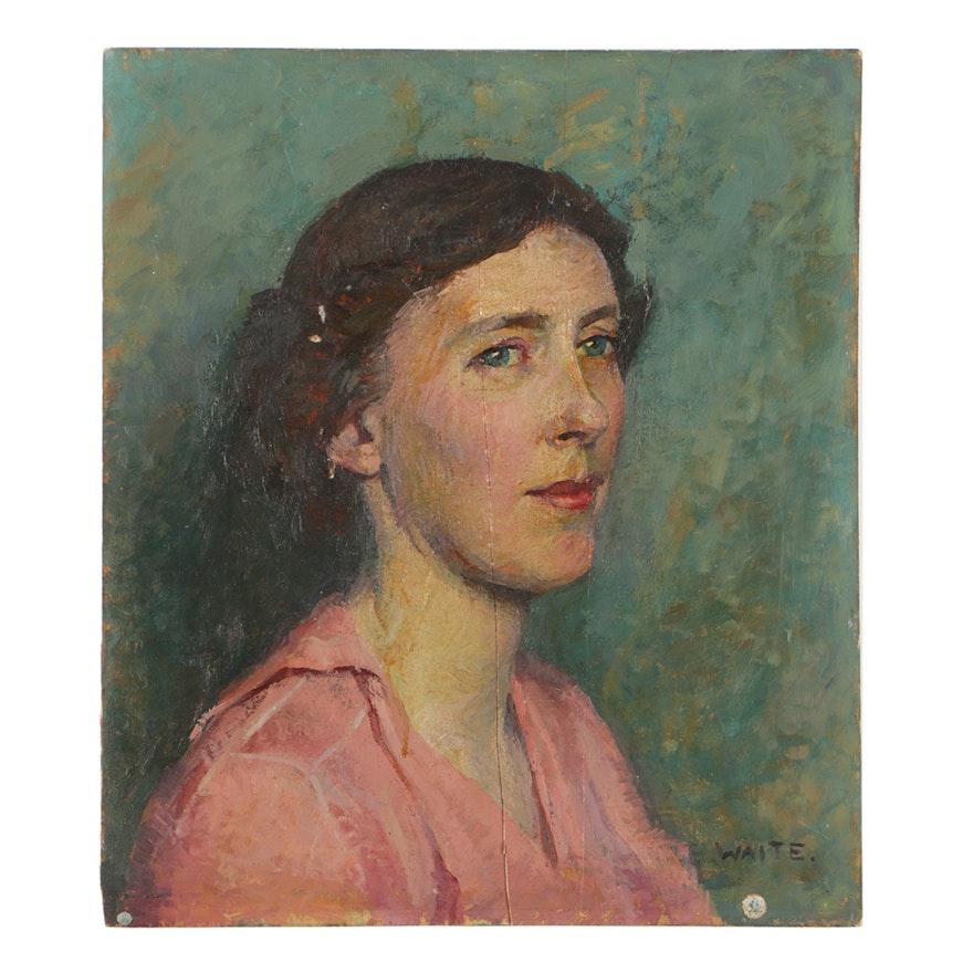 Emily B. Waite Oil Painting on Wood Panel Portrait of a Woman