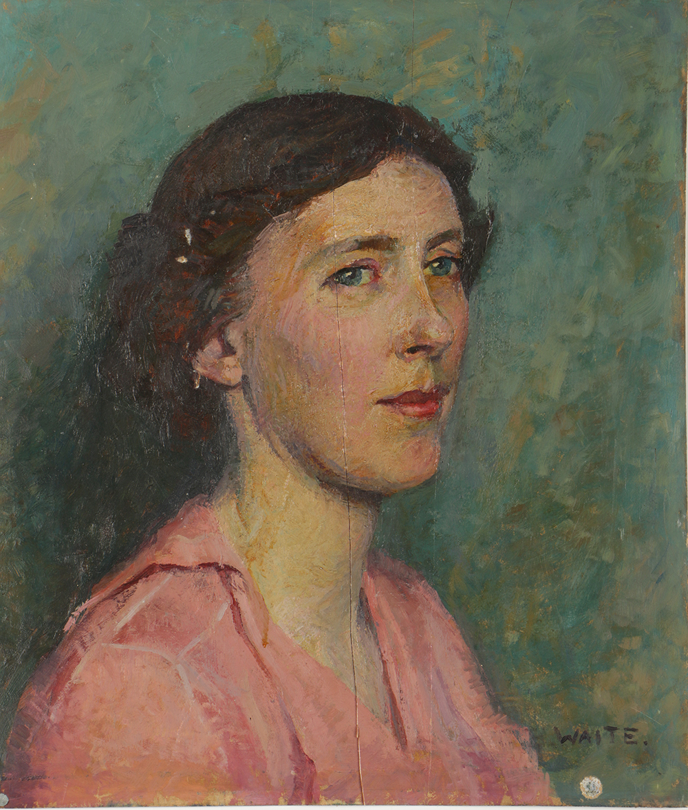 Emily B. Waite Oil Painting on Wood Panel Portrait of a Woman