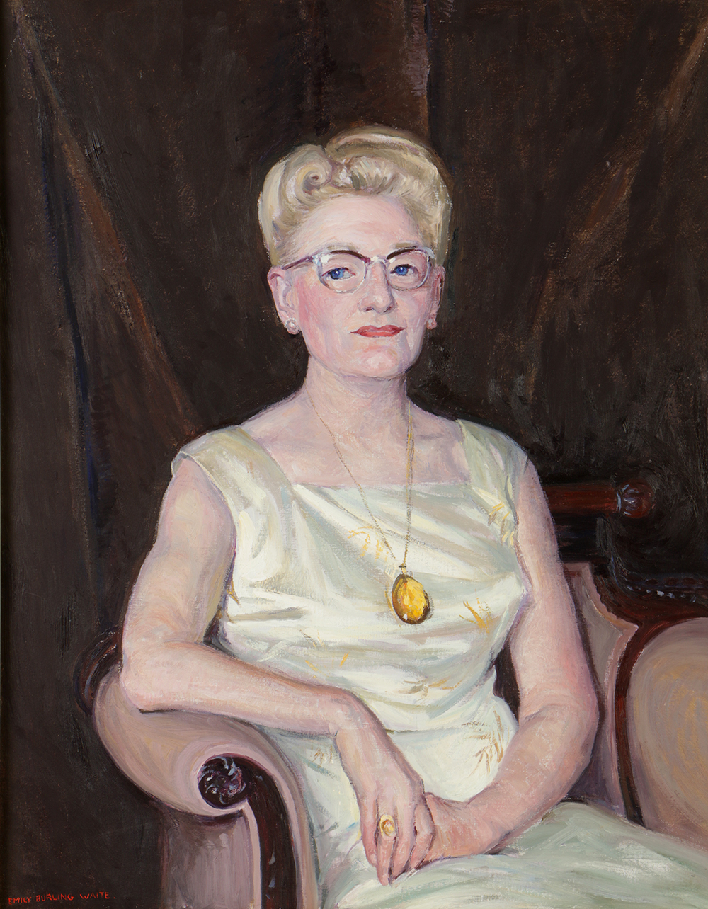Emily B. Waite Oil on Canvas "Portrait of Mrs. H. Ladd Plumley"