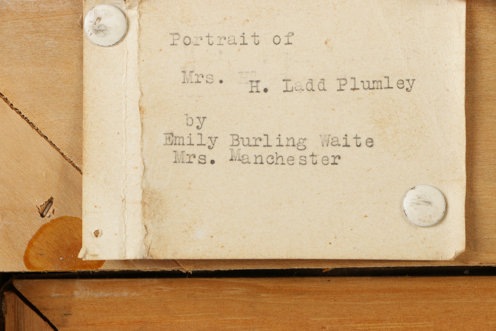 Emily B. Waite Oil on Canvas "Portrait of Mrs. H. Ladd Plumley"