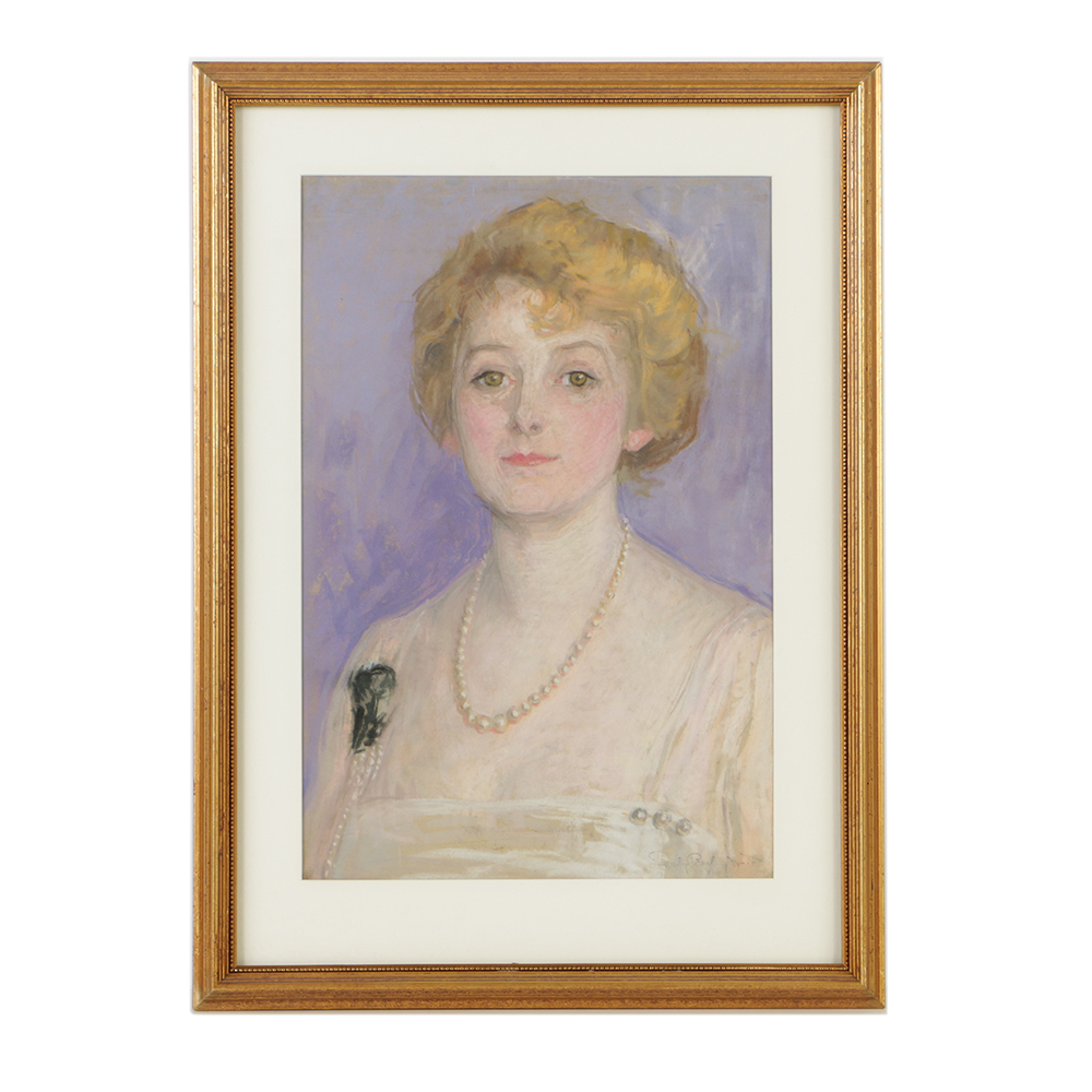 Emily B. Waite Pastel Drawing on Paper Portrait of Woman with Pearls