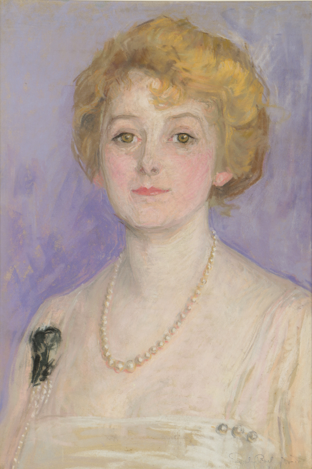 Emily B. Waite Pastel Drawing on Paper Portrait of Woman with Pearls