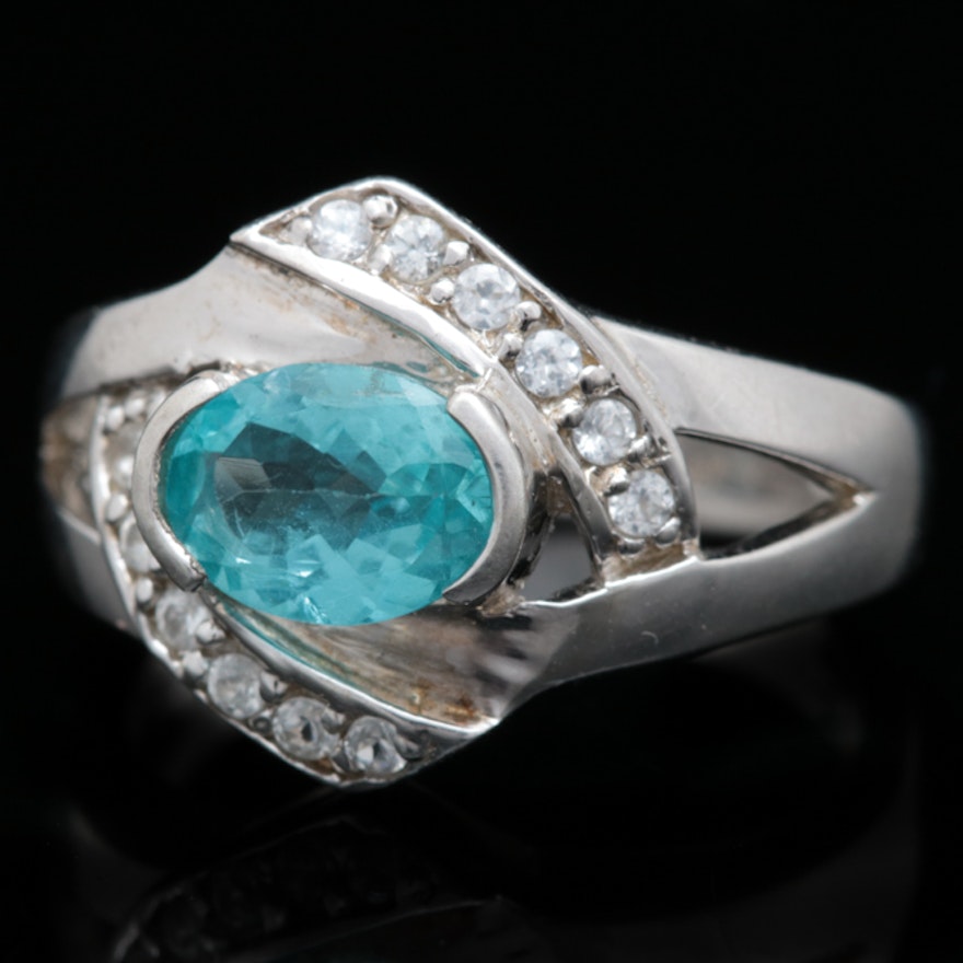 Sterling Silver, Apatite and White Zircon Ring