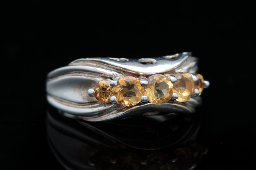 Sterling Silver and Golden Zircon Ring