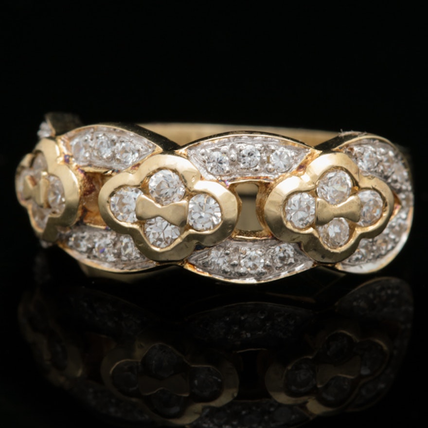 Gold Plated Sterling Silver, and White Zircon Ring