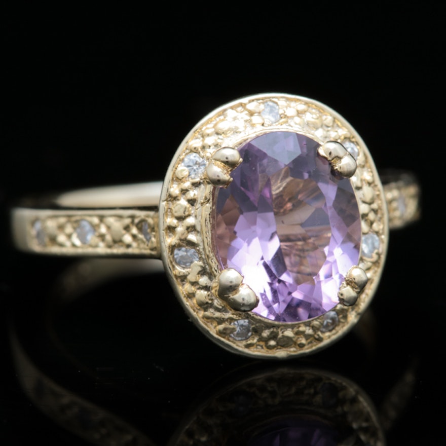 Gold Plated Sterling Silver, Amethyst and White Zircon Ring