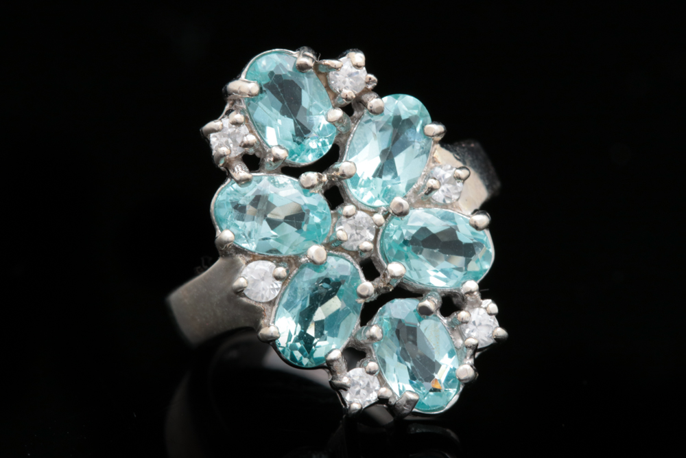 Sterling Silver, Apatite and White Zircon Ring