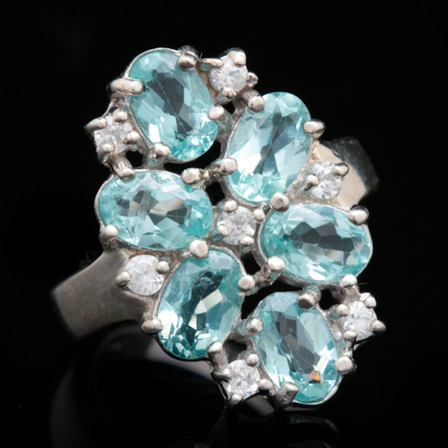 Sterling Silver, Apatite and White Zircon Ring