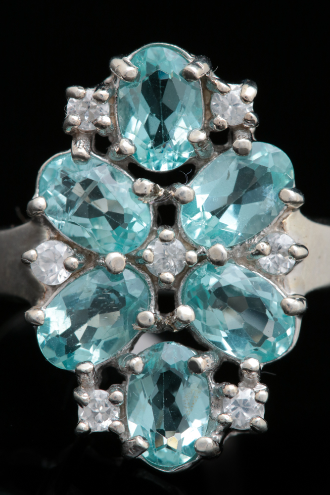 Sterling Silver, Apatite and White Zircon Ring